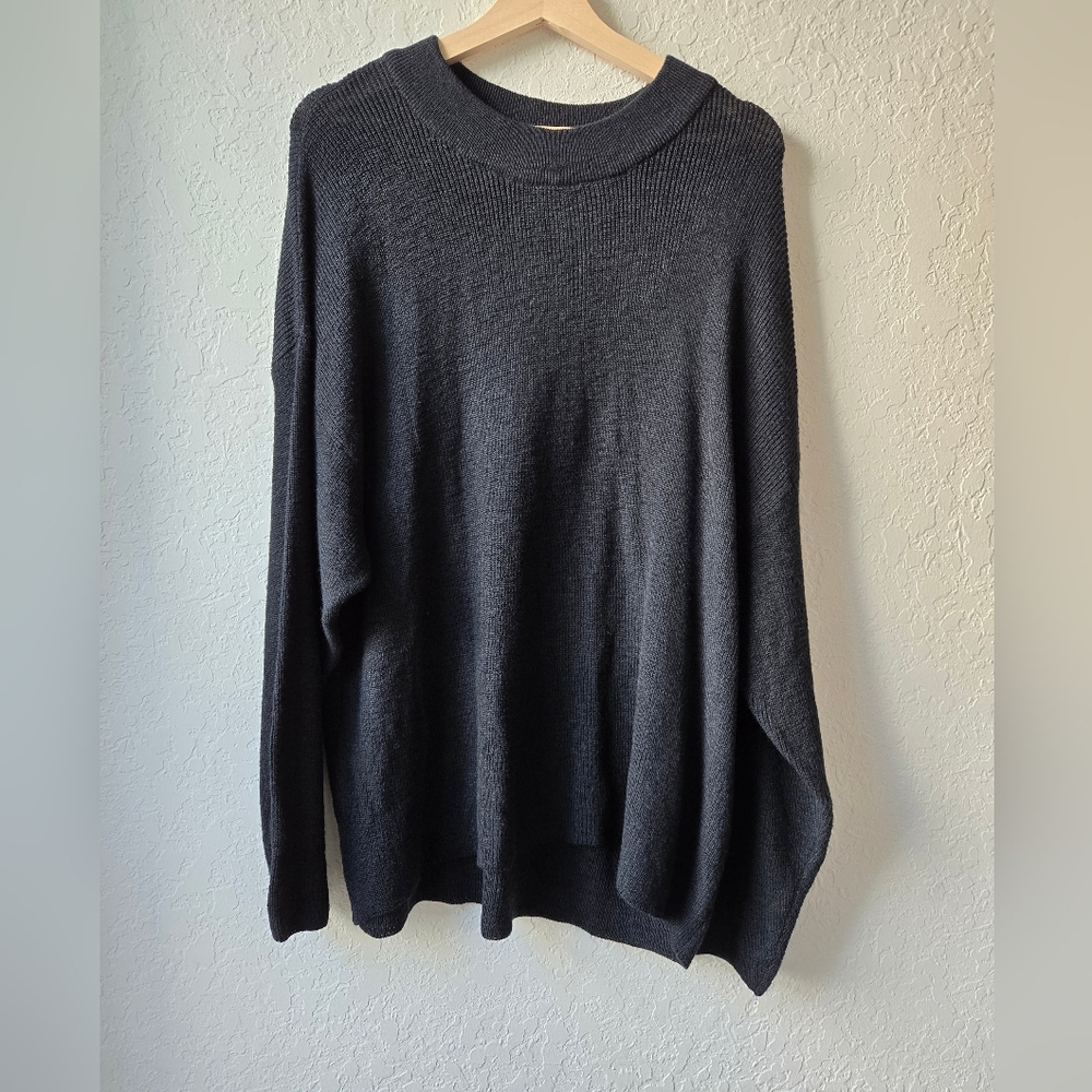 Free People Beach Black Ribbed Tunic Sweater Size Medium